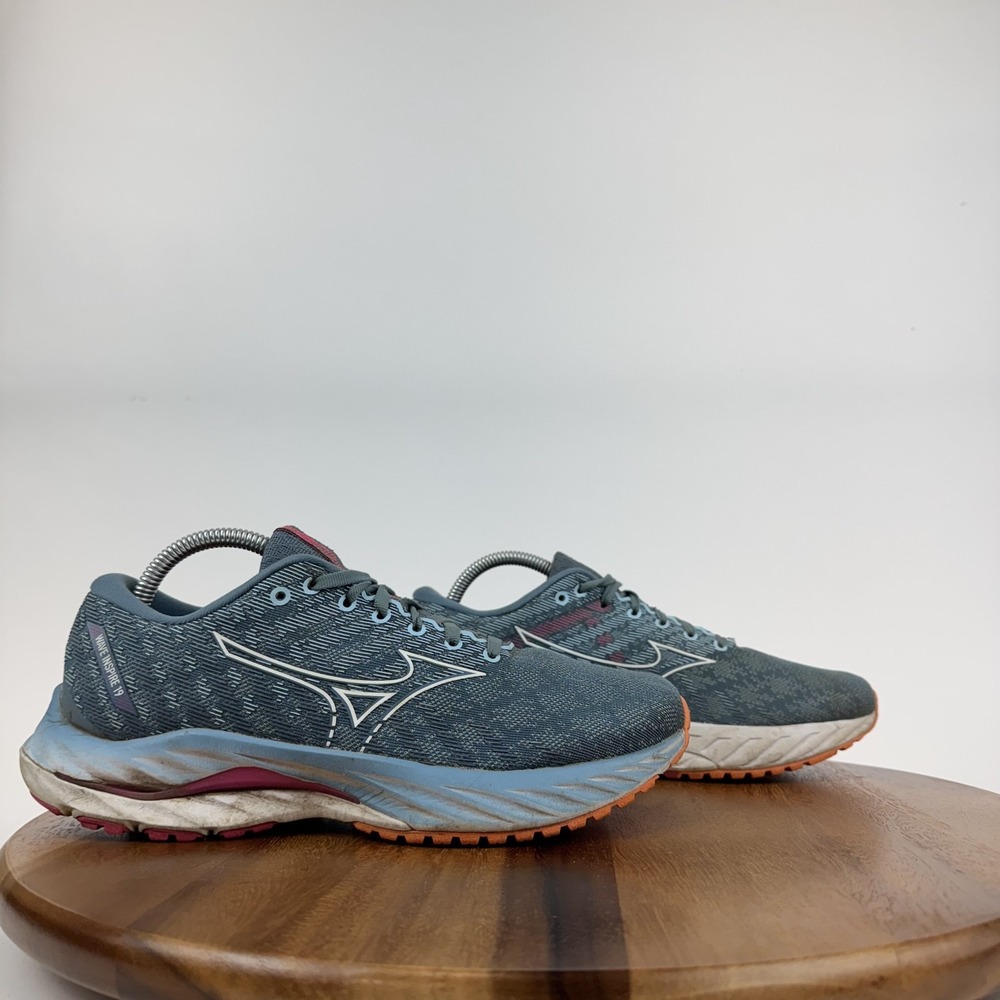 Womens Mizuno Wave Inspire 19 Blue Gray Athletic Running Sneakers Shoes Size 9 M
